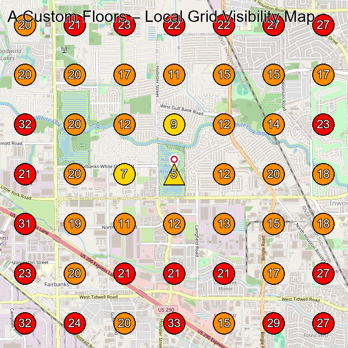 A Custom Floors GeoGrid visibility map for Home Health Care Service in 5700 Pinemont Dr